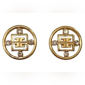 GIVENCHY Gold Rhinestone Logo Earrings
